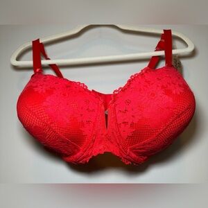 Cacique Layne Bryant red lace bra lightly lined balconette 42DDD sexy curvy cute